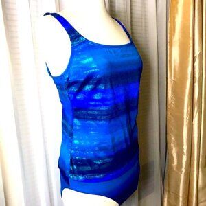 Longitude NEW 2-piece Swim Suit Tankini Blue Shimmer 14